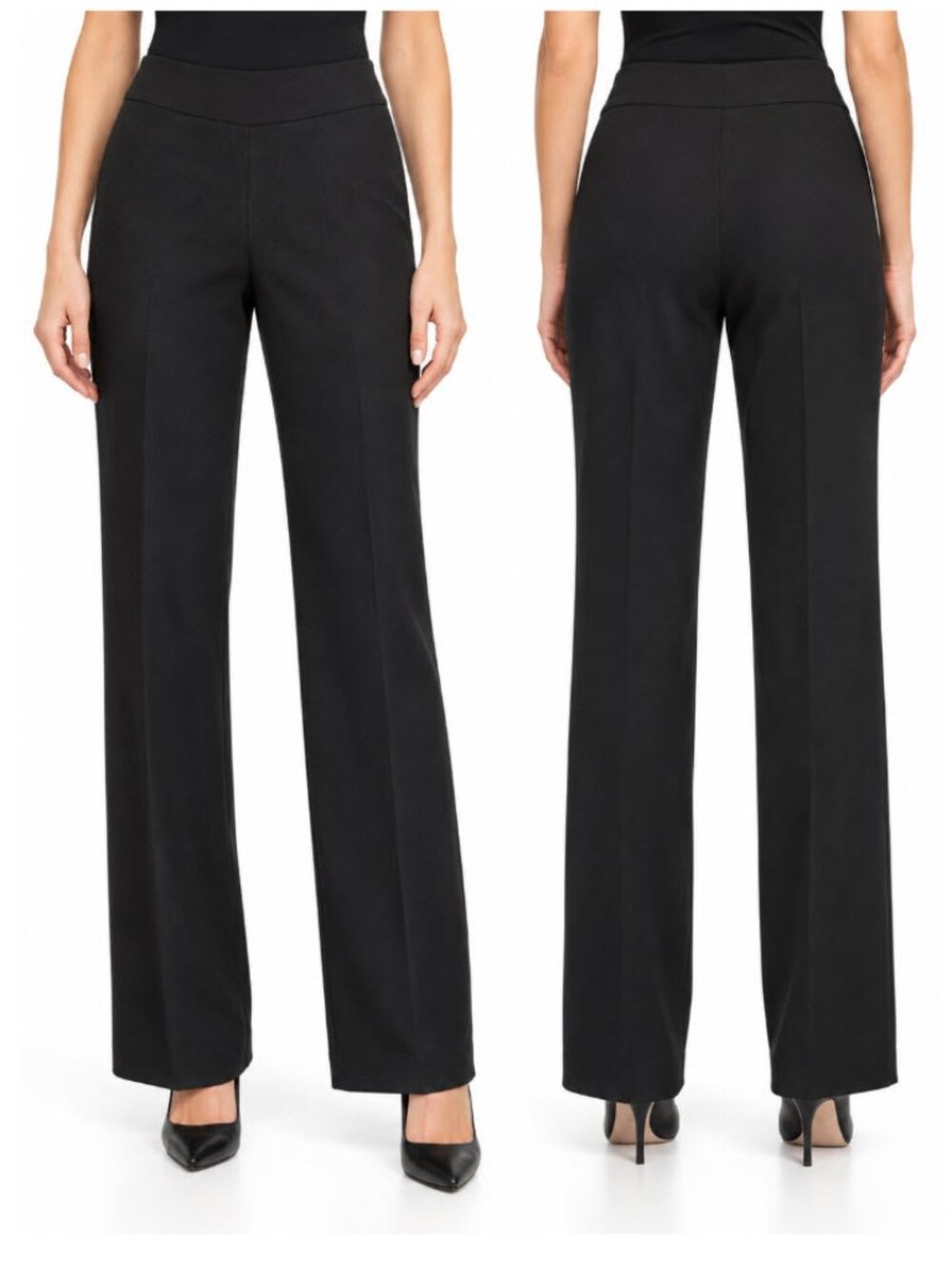 Akris Black Wool Wide Leg Trousers Size 10 Side Zip Quiet Luxury Designer